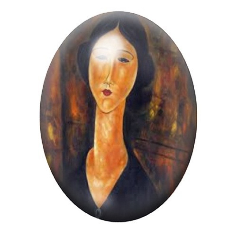 Cabochon en Verre Illustré Femme Rousse au Long Cou 13x18, 18x25 ou 30x40mm