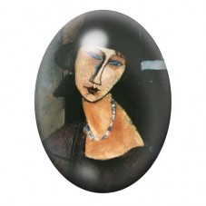 Cabochon en Verre Illustré Femme au Collier Bleu sur Fond Noir 13x18, 18x25 ou 30x40mm pour la création de bijoux fantaisie - DI