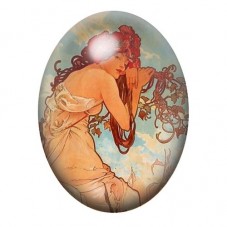 Cabochon en Verre Illustré Femme aux Fleurs Rouges de Mucha 13x18, 18x25 ou 30x40mm pour la création de bijoux fantaisie - DIY