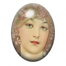 Cabochon en Verre Illustré Visage aux Fleurs Roses de Mucha 13x18, 18x25 ou 30x40mm pour la création de bijoux fantaisie - DIY