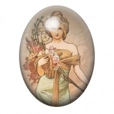 Cabochon en Verre Illustré Femme au Bouquet Champêtre de Mucha 13x18, 18x25 ou 30x40mm pour la création de bijoux fantaisie - DI
