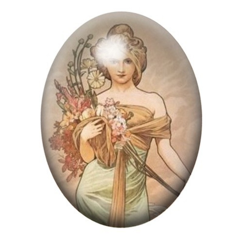 Cabochon en Verre Illustré Peinture Mucha 13x18, 18x25 ou 30x40mm