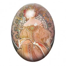 Cabochon en Verre Illustré Femme Rousse au Livre de Mucha 13x18, 18x25 ou 30x40mm pour la création de bijoux fantaisie - DIY