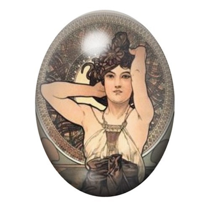 Cabochon en Verre Illustré Femme aux Bras Levés de Mucha 13x18, 18x25 ou 30x40mm