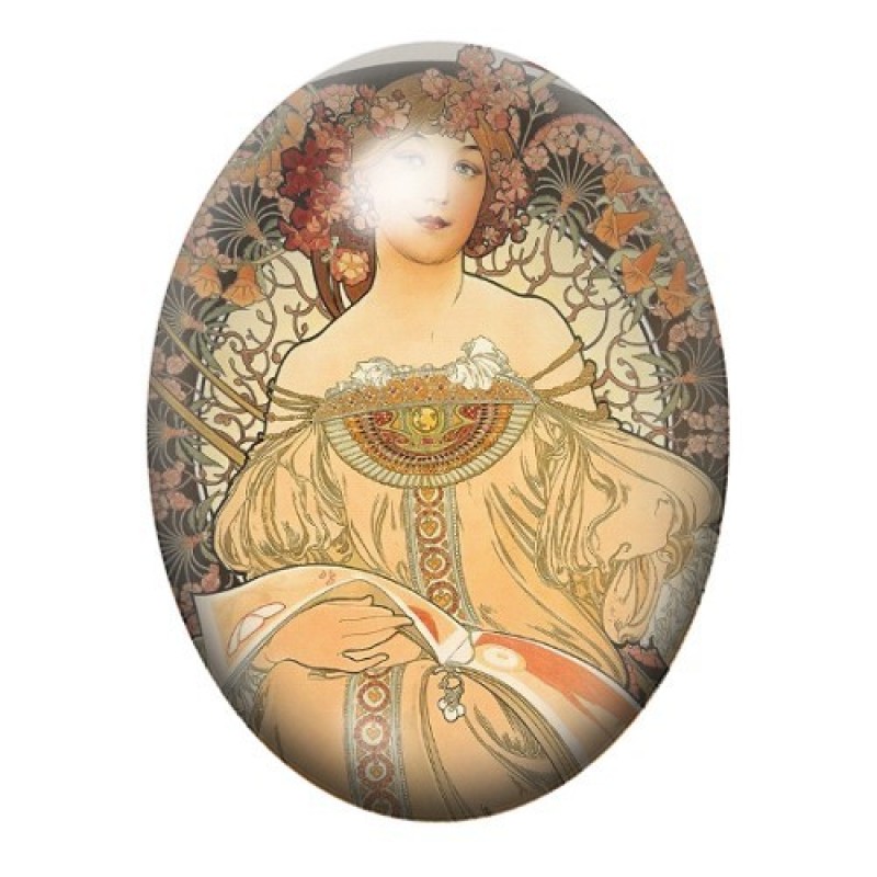 Cabochon en Verre Illustré Peinture Mucha 13x18, 18x25 ou 30x40mm