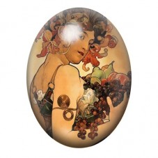Cabochon en Verre Illustré Femme aux Raisins et aux Fleurs de Mucha 13x18, 18x25 ou 30x40mm pour la création de bijoux fantaisie