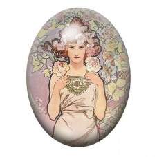 Cabochon en Verre Illustré Femme aux Roses Poudrées de Mucha 13x18, 18x25 ou 30x40mm pour la création de bijoux fantaisie - DIY
