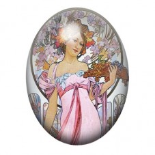 Cabochon en Verre Illustré Femme en Robe Rose aux Raisins 13x18, 18x25 ou 30x40mm pour la création de bijoux fantaisie - DIY