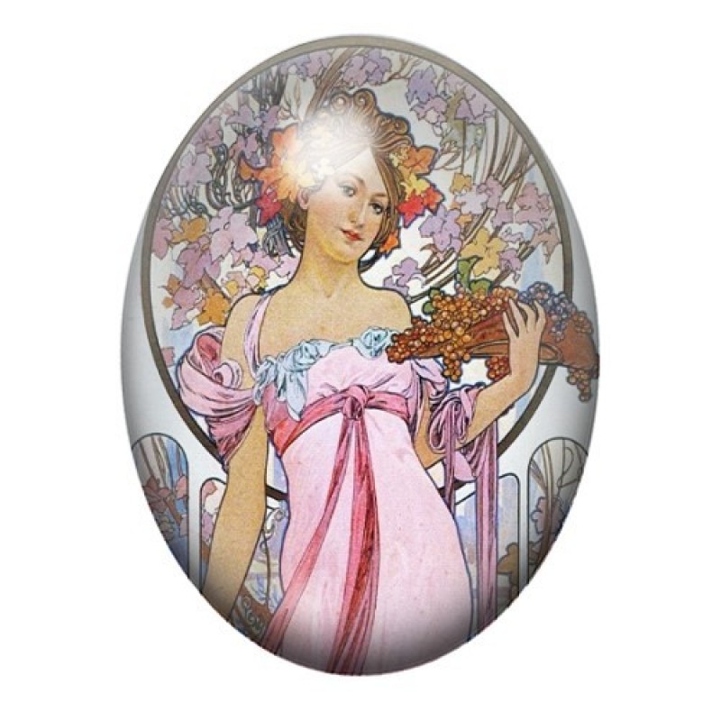 Cabochon en Verre Illustré Peinture Mucha 13x18, 18x25 ou 30x40mm