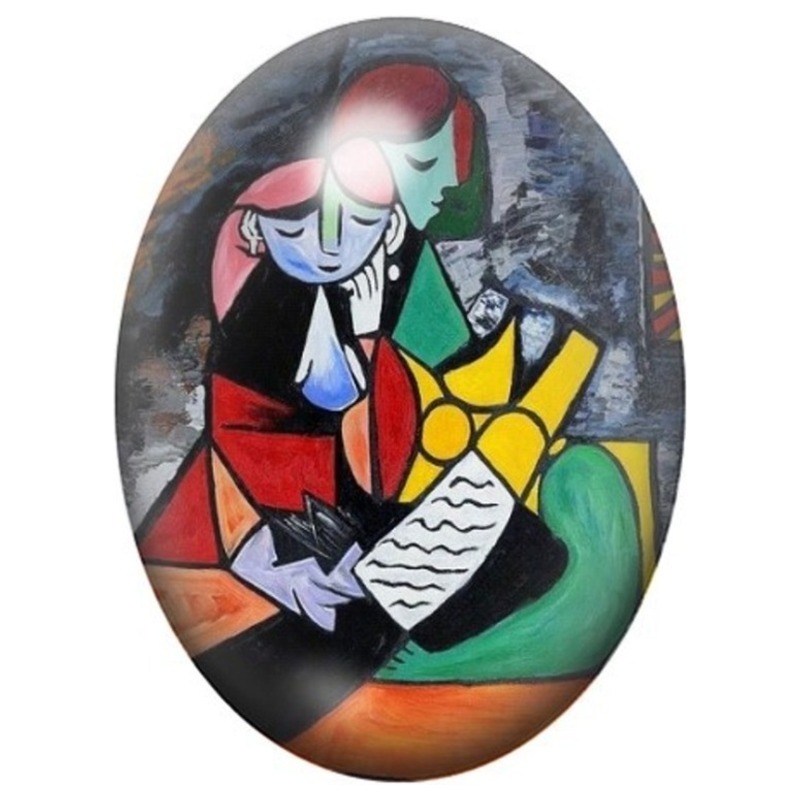 Cabochon en Verre Illustré Deux Femmes Lisant de Picasso 13x18, 18x25 ou 30x40mm