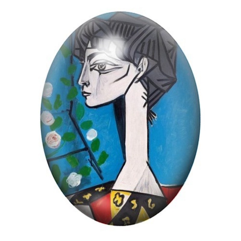 Cabochon en Verre Illustré Peinture "Jacqueline aux fleurs" Picasso 13x18, 18x25 ou 30x40mm