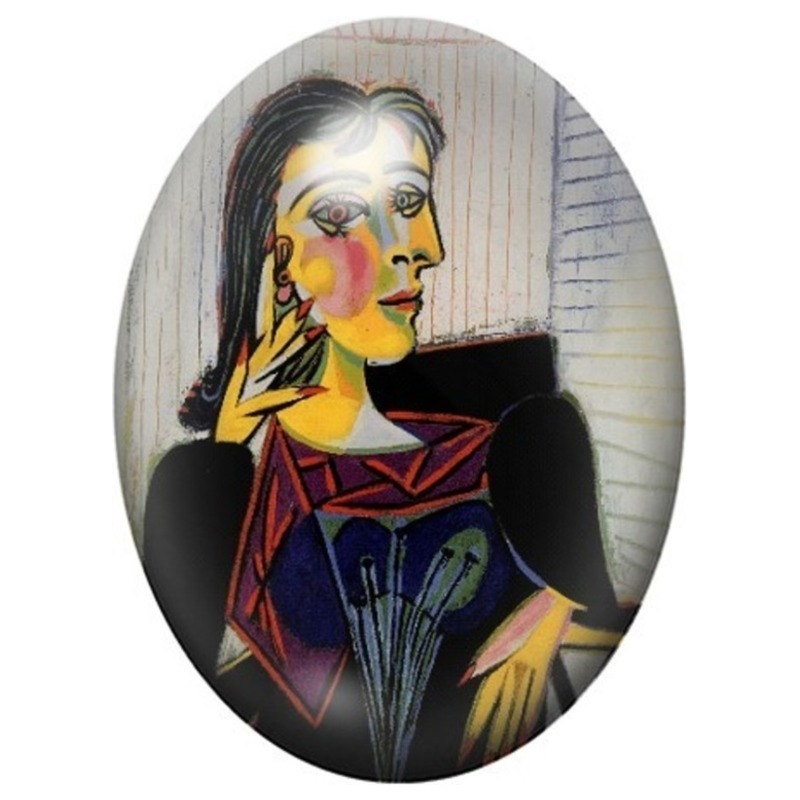 Cabochon en Verre Illustré Portrait de Dora Maar de Picasso 13x18, 18x25 ou 30x40mm