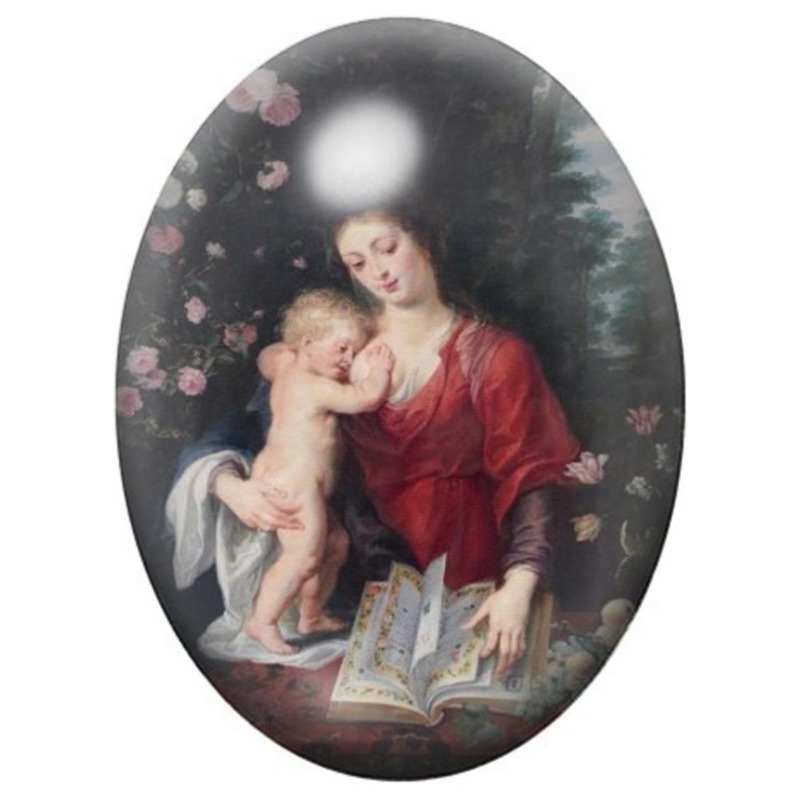 Cabochon en Verre Illustré Mère à l’Enfant au Livre 13x18, 18x25 ou 30x40mm