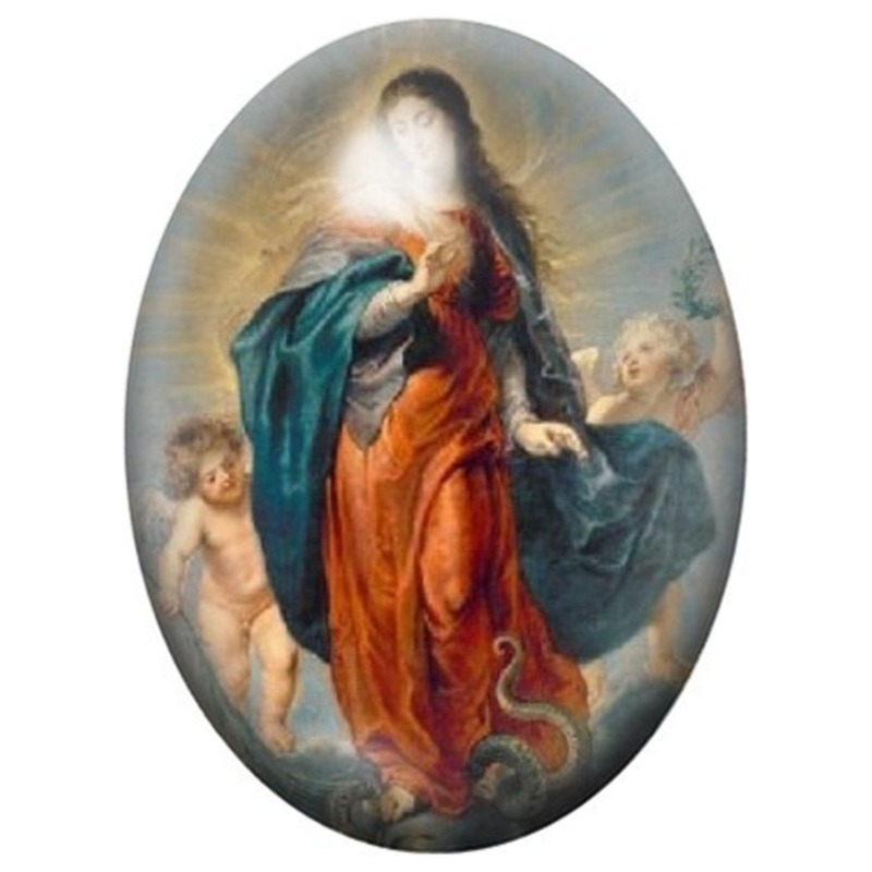Cabochon en Verre Illustré Femme Drapée entourée d’Anges 13x18, 18x25 ou 30x40mm