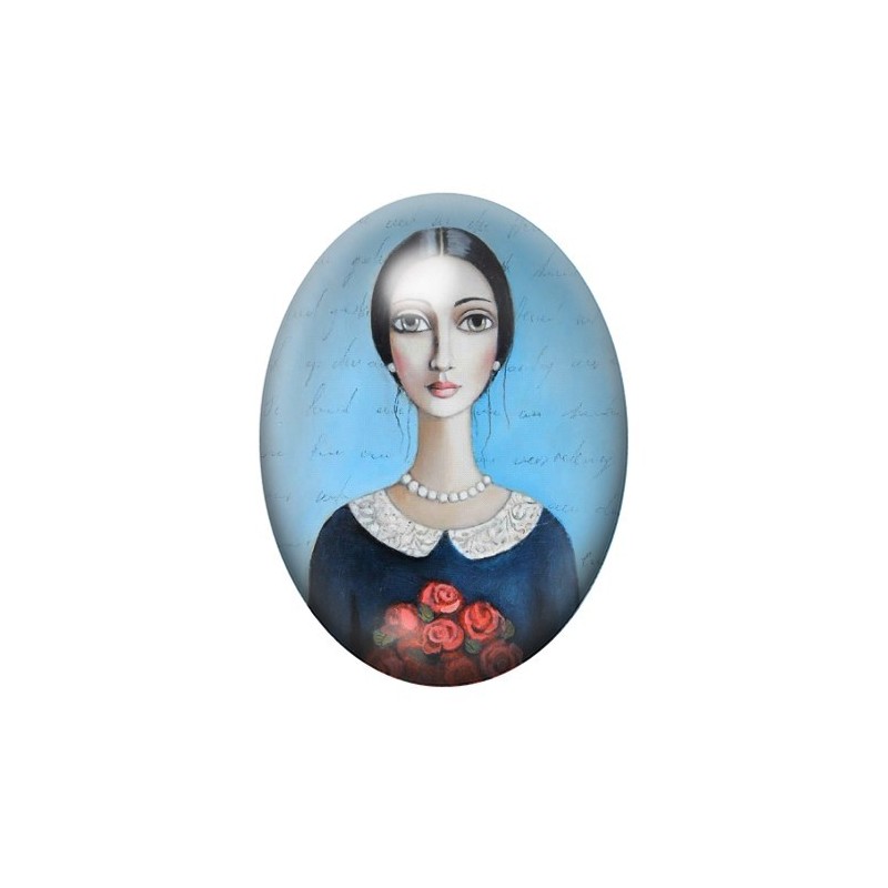 Cabochon en Verre Illustré Peinture Portrait de Femme 13x18, 18x25 ou 30x40mm