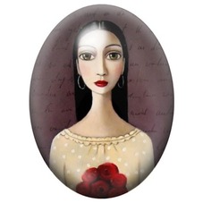 Cabochon en Verre Illustré Femme aux Roses Rouges et Créoles 13x18, 18x25 ou 30x40mm pour la création de bijoux fantaisie - DIY