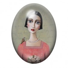 Cabochon en Verre Illustré Peinture Portrait de Femme 13x18, 18x25 ou 30x40mm pour la Création de Bijoux Fantaisie - DIY