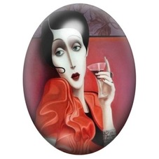 Cabochon en Verre Illustré Femme Art Déco au Verre de Vin 13x18, 18x25 ou 30x40mm pour la création de bijoux fantaisie - DIY