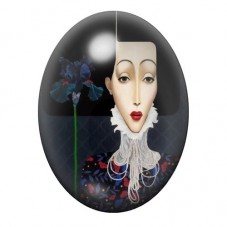Cabochon en Verre Illustré Femme au Col de Dentelle et Iris Noir 13x18, 18x25 ou 30x40mm pour la création de bijoux fantaisie - 