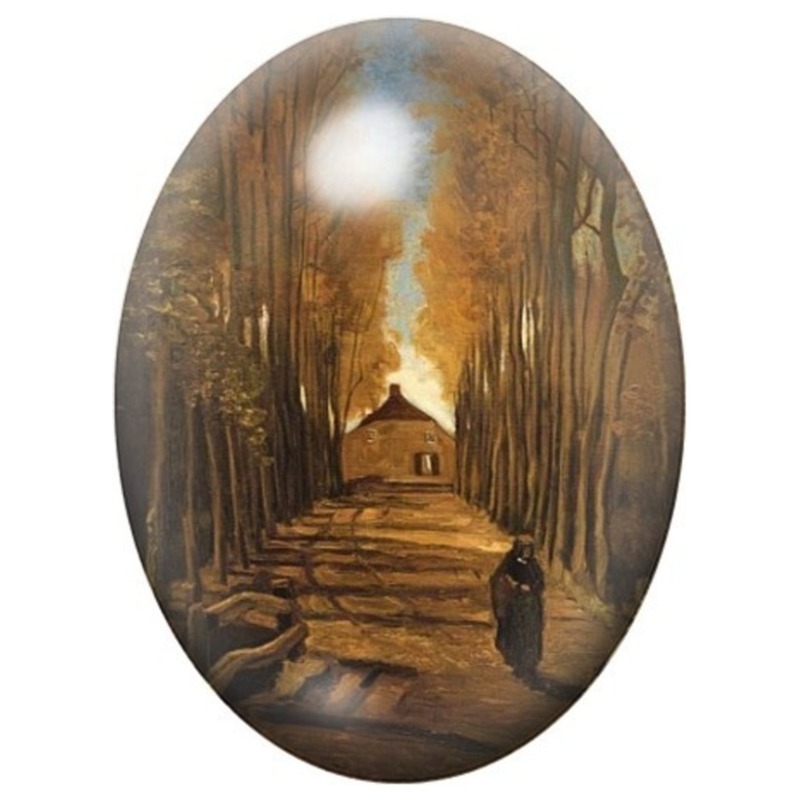 Cabochon en Verre Illustré Allée de Peupliers en Automne de Van Gogh 13x18, 18x25 ou 30x40mm