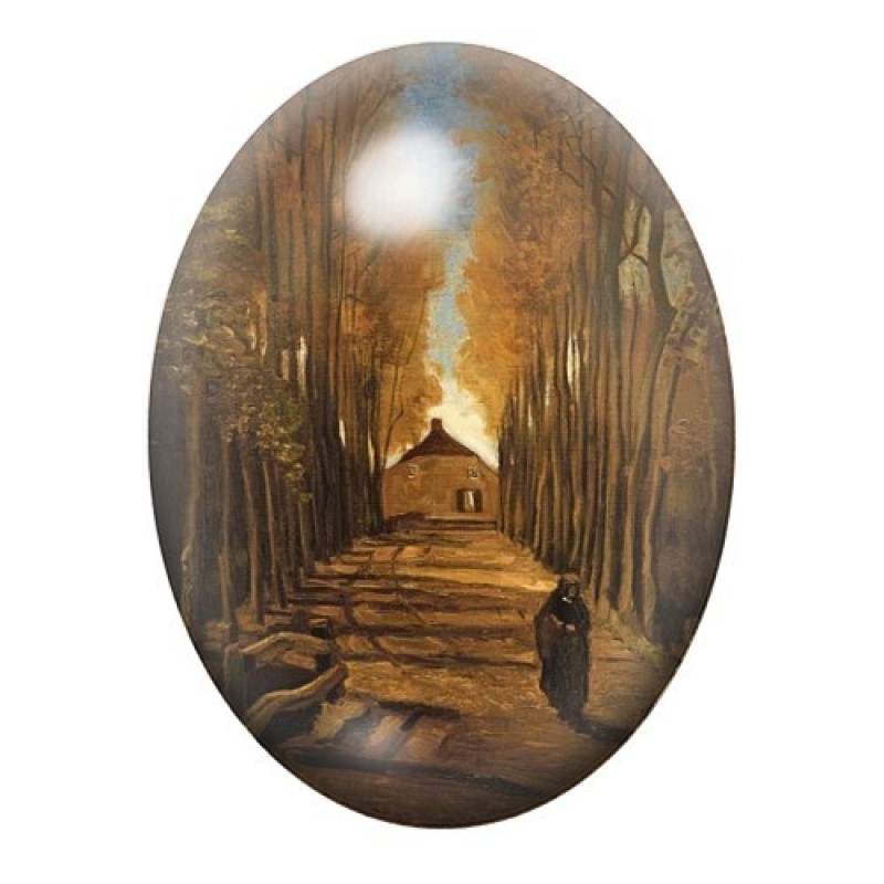 Cabochon en Verre Illustré Peinture "Allée de peupliers en automne" Van Gogh 13x18, 18x25 ou 30x40mm