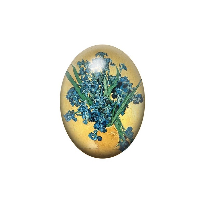 Cabochon en Verre Illustré Peinture "Bouquet d'iris" Van Gogh 13x18, 18x25 ou 30x40mm