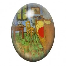 Cabochon en Verre Illustré Peinture "Chambre à coucher à Arles" Van Gogh 13x18, 18x25 ou 30x40mm pour la Création de Bijoux Fant