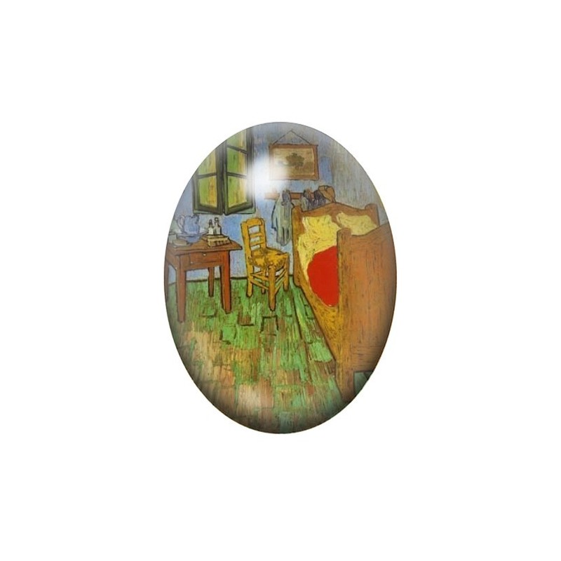 Cabochon en Verre Illustré Peinture "Chambre à coucher à Arles" Van Gogh 13x18, 18x25 ou 30x40mm