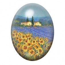 Cabochon en Verre Illustré Champ de Tournesols et de Lavande 13x18, 18x25 ou 30x40mm pour la création de bijoux fantaisie - DIY