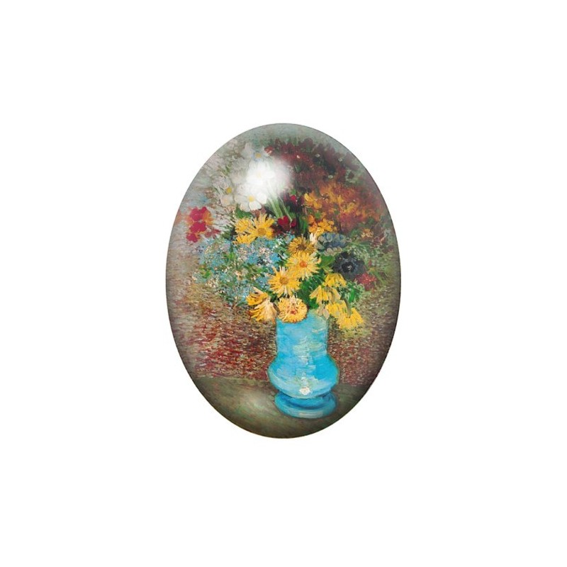 Cabochon en Verre Illustré Peinture "Fleurs dans le vase bleu" Van Gogh 13x18, 18x25 ou 30x40mm