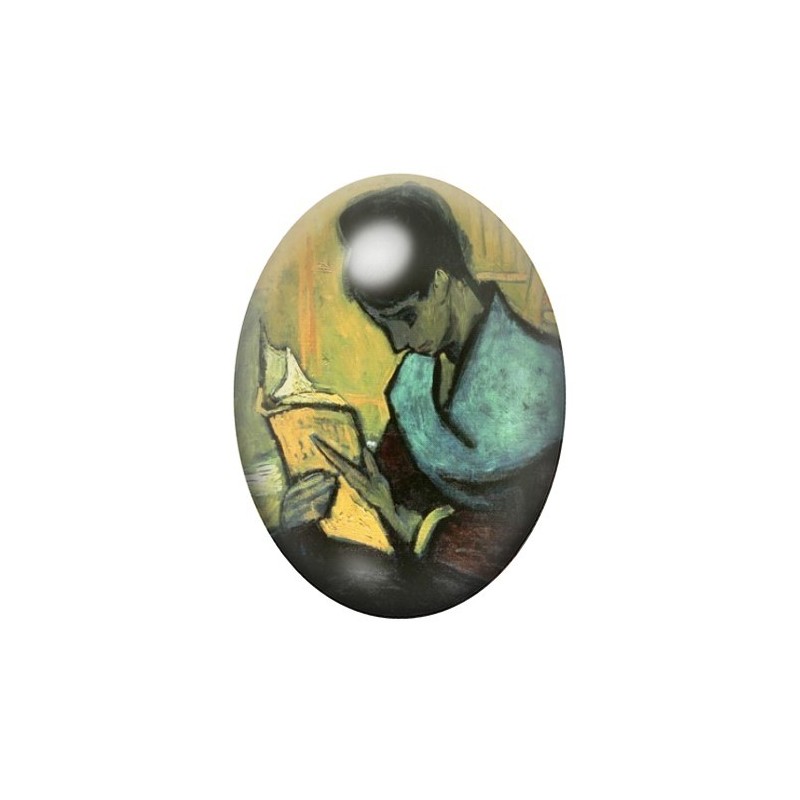 Cabochon en Verre Illustré Peinture "La lectrice de roman" Van Gogh 13x18, 18x25 ou 30x40mm