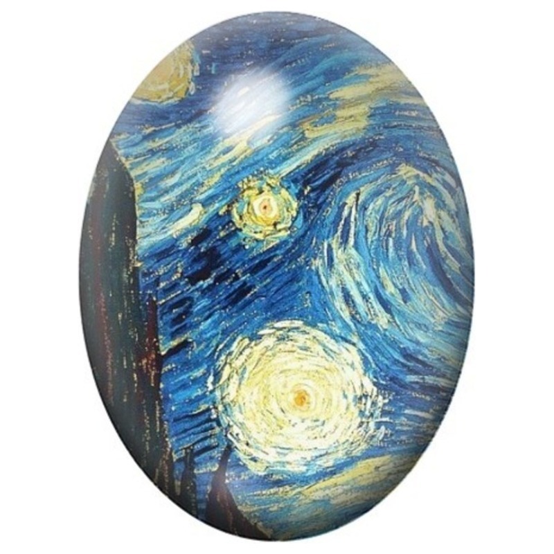 Cabochon en Verre Illustré La Nuit Étoilée de Van Gogh 13x18, 18x25 ou 30x40mm
