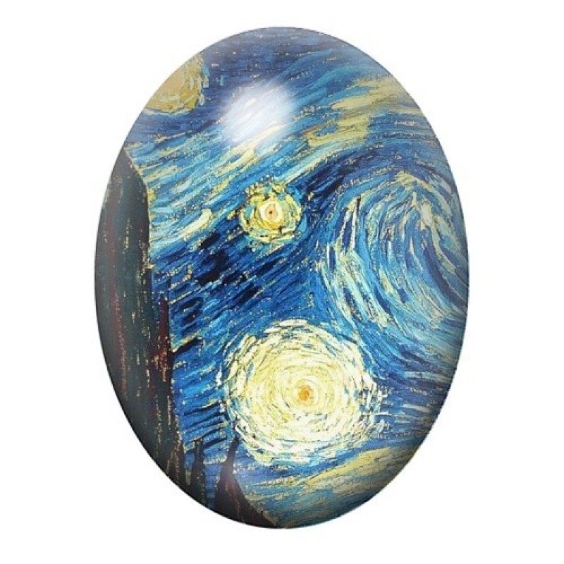 Cabochon en Verre Illustré Peinture "La Nuit Étoilée" Van Gogh 13x18, 18x25 ou 30x40mm