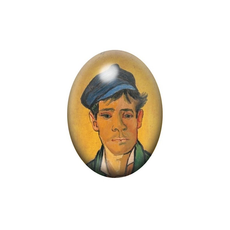 Cabochon en Verre Illustré Peinture "Le jeune Homme au Chapeau" Van Gogh 13x18, 18x25 ou 30x40mm