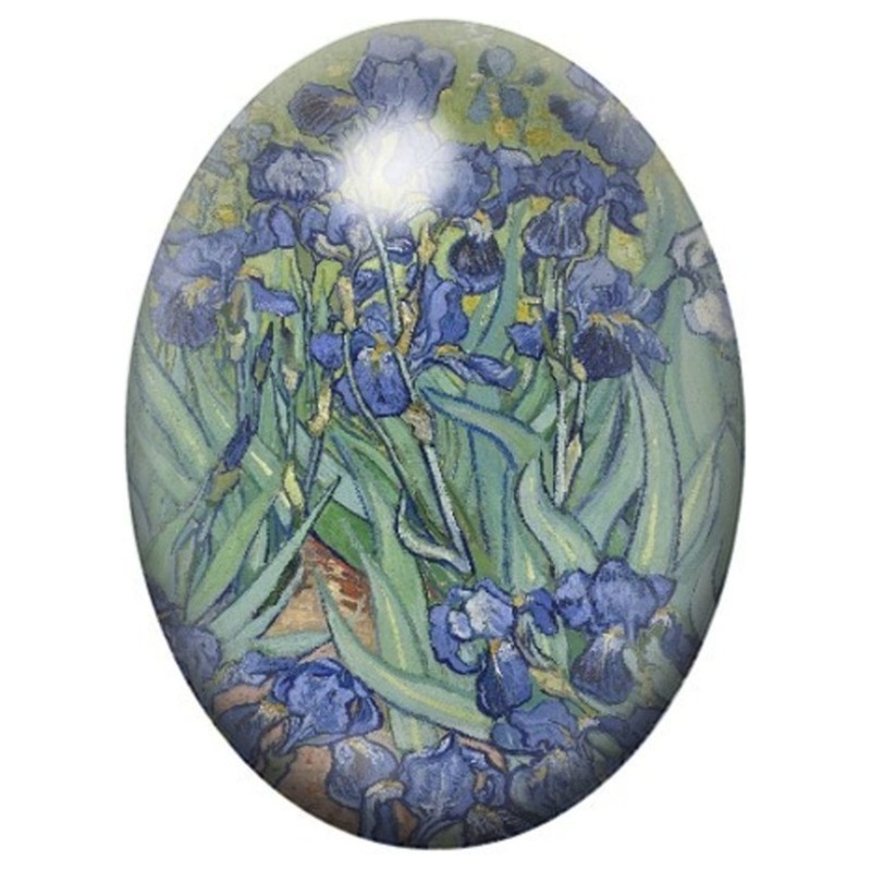 Cabochon en Verre Illustré Les Iris de Van Gogh 13x18, 18x25 ou 30x40mm