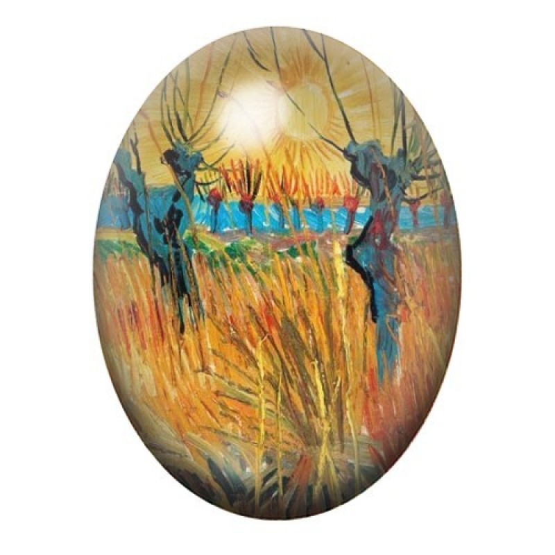 Cabochon en Verre Illustré Saules au Soleil Couchant de Van Gogh 13x18, 18x25 ou 30x40mm