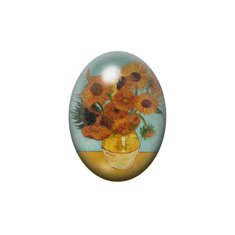 Cabochon en Verre Illustré Peinture "Les Tournesols" Van Gogh 13x18, 18x25 ou 30x40mm