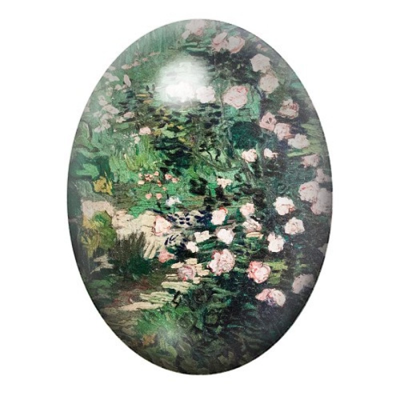 Cabochon en Verre Illustré Peinture "Rosier en fleurs" Van Gogh 13x18, 18x25 ou 30x40mm