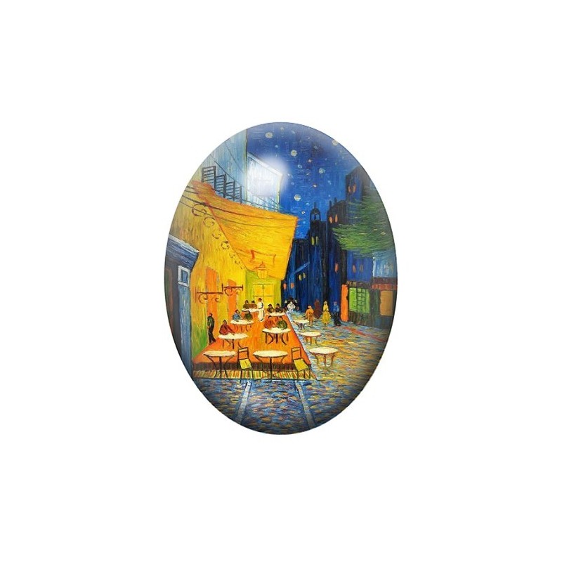 Cabochon en Verre Illustré Peinture "Terrasse du café le soir" Van Gogh 13x18, 18x25 ou 30x40mm
