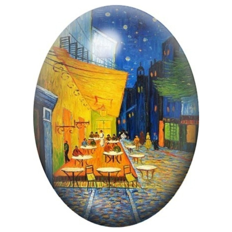 Cabochon en Verre Illustré Terrasse du Café le Soir de Van Gogh 13x18, 18x25 ou 30x40mm