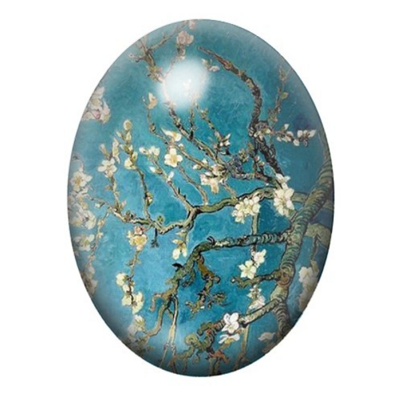 Cabochon en Verre Illustré Branche d’Amandier en Fleurs de Van Gogh 13x18, 18x25 ou 30x40mm