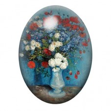 Cabochon en Verre Illustré Peinture "Vase avec Coquelicots et Bleuets" Van Gogh 13x18, 18x25 ou 30x40mm pour la Création de Bijo