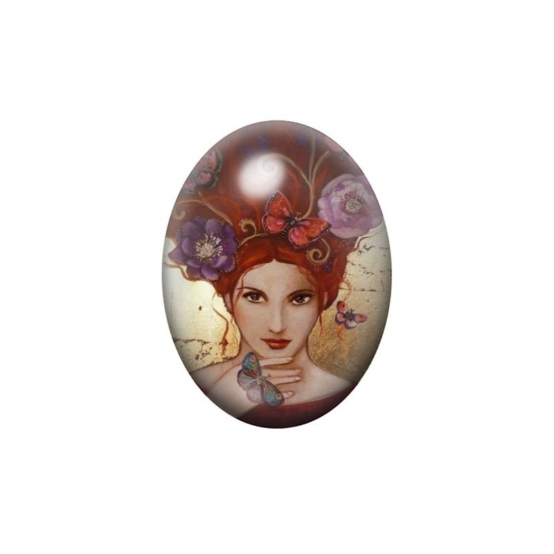 Cabochon en Verre Illustré Femme Cheveux Flottants Onirique 13x18, 18x25 ou 30x40mm