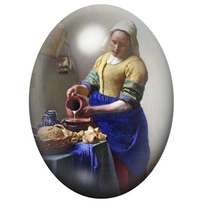 Cabochon en Verre Illustré La Laitière de Vermeer 13x18, 18x25 ou 30x40mm