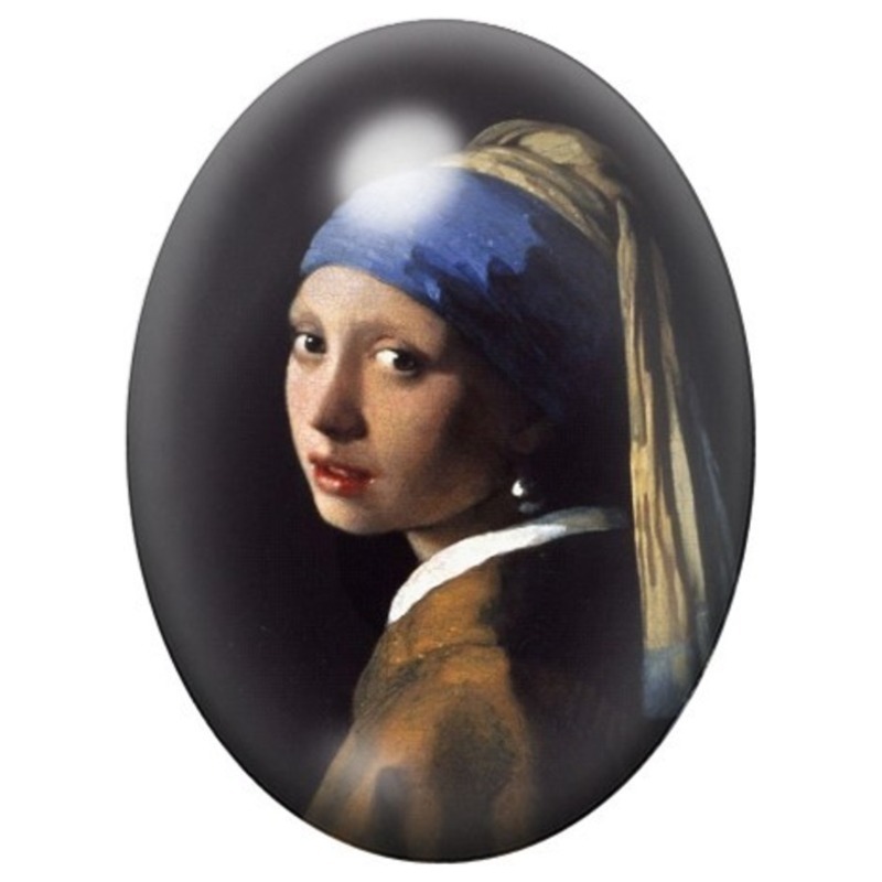 Cabochon en Verre Illustré La Jeune Fille à la Perle 13x18, 18x25 ou 30x40mm