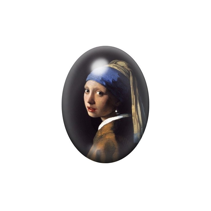 Cabochon en Verre Illustré Peinture "La jeune fille à la perle" Vermeer 13x18, 18x25 ou 30x40mm