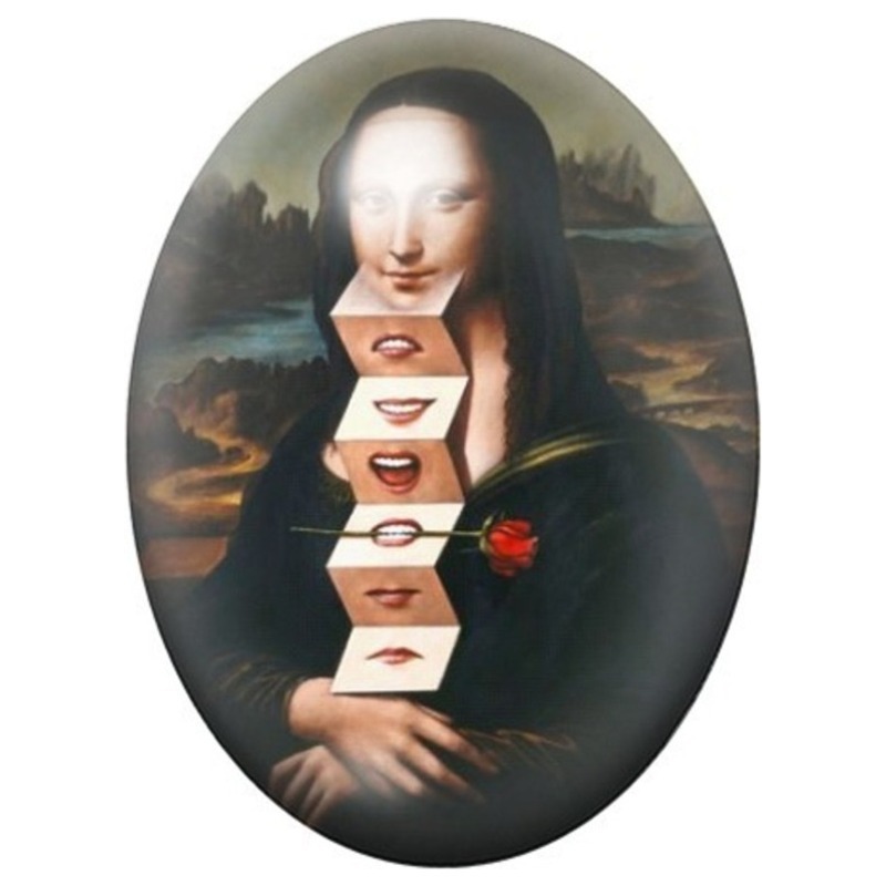 Cabochon en Verre Illustré Joconde aux Multiples Sourires 13x18, 18x25 ou 30x40mm