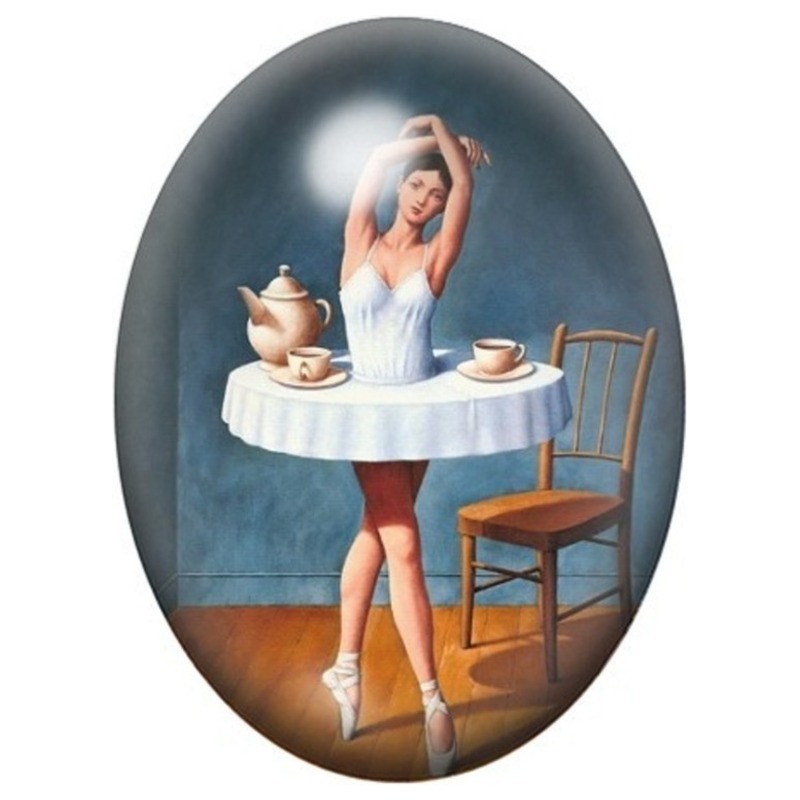 Cabochon en Verre Illustré Ballerine à la Table de Thé 13x18, 18x25 ou 30x40mm