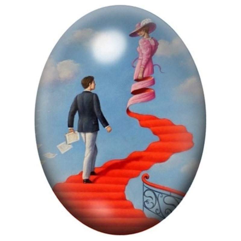 Cabochon en Verre Illustré Homme sur l’Escalier Rouge 13x18, 18x25 ou 30x40mm