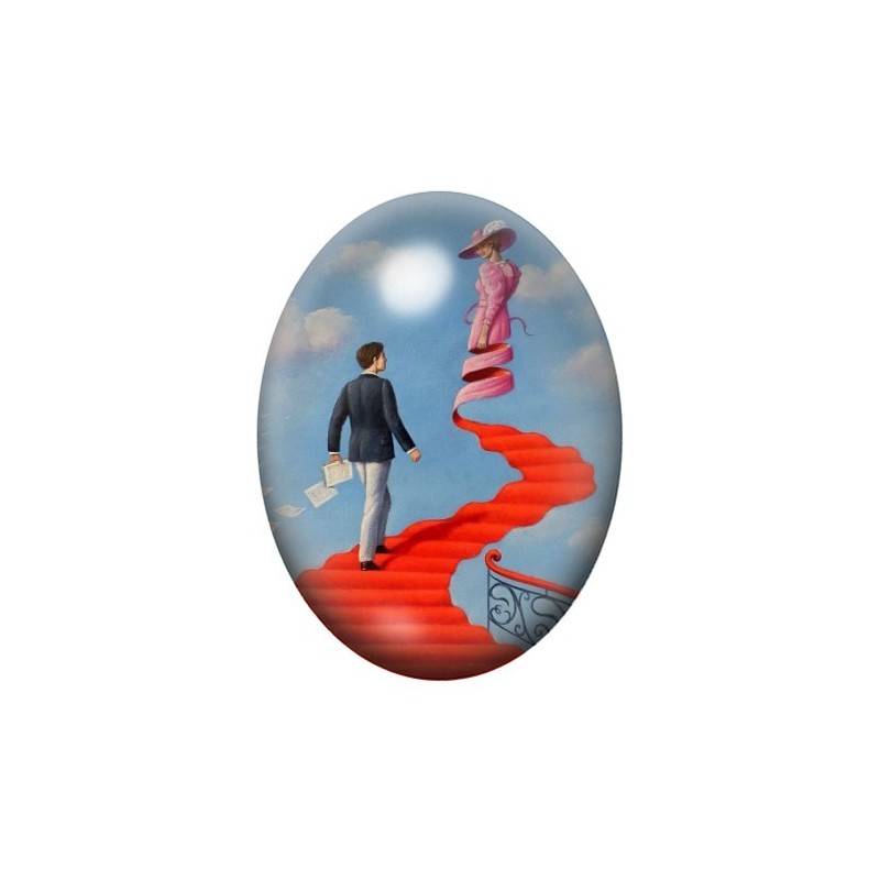 Cabochon en Verre Illustré Peinture Femme Robe Escalier 13x18, 18x25 ou 30x40mm